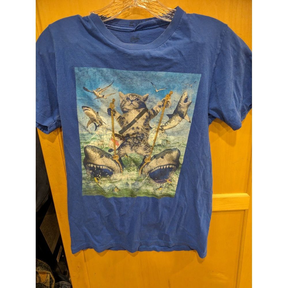 Cat‎ riding on Sharks Unisex  made by Chill Or Youth Large
